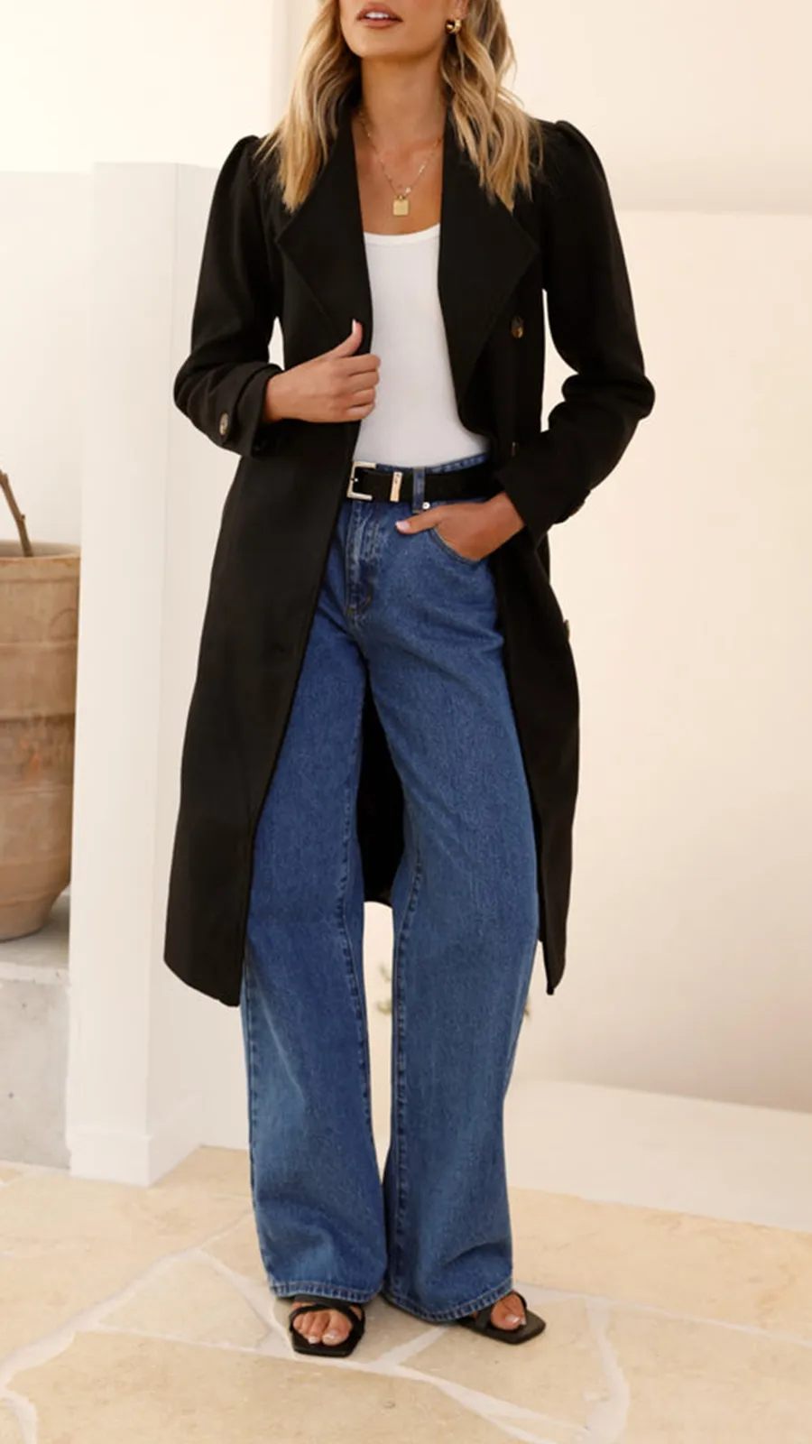 Elongated Button-Down Wool Jacket