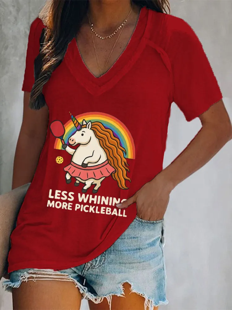Women'S Less Whining More Pickleball V-Neck Short-Sleeved T-Shirt