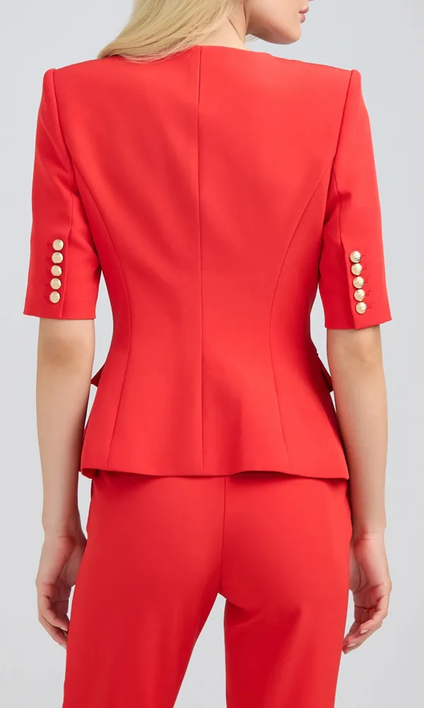 Red Sleeveless Crepe Jacket