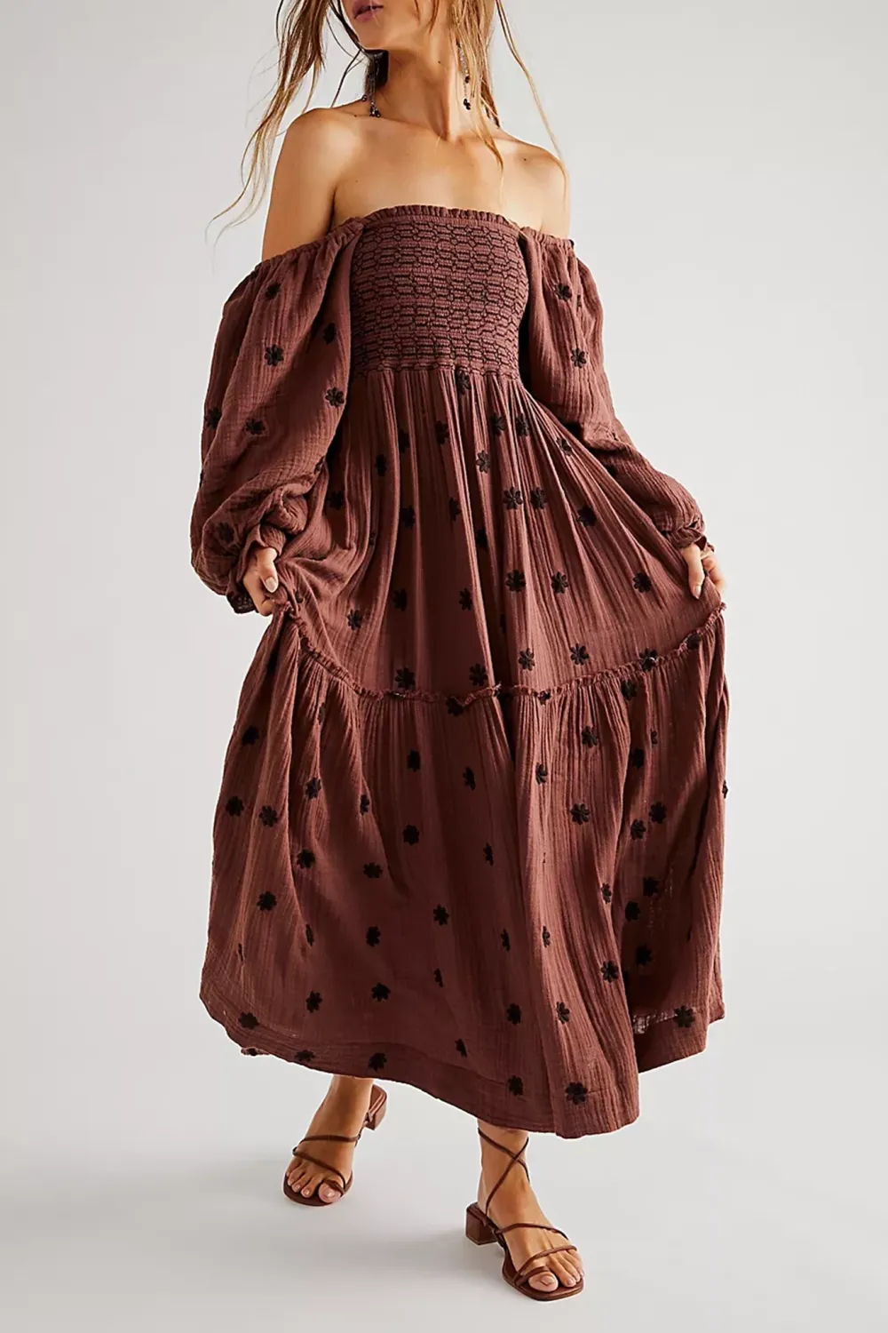 Off Shoulder Smocked Maxi Dress