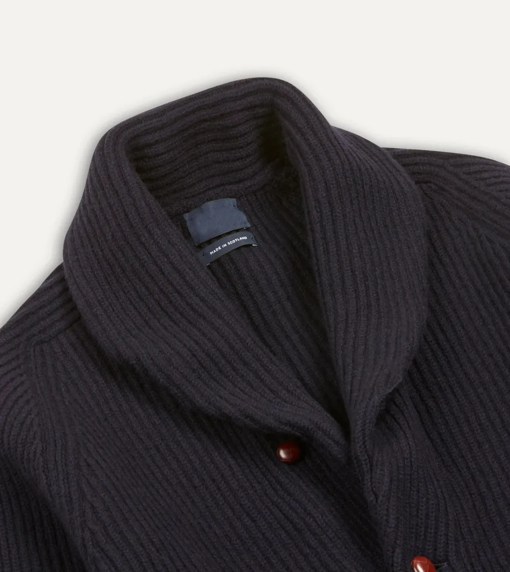 Casual Style Navy Lambswool Shawl Collar Cardigan