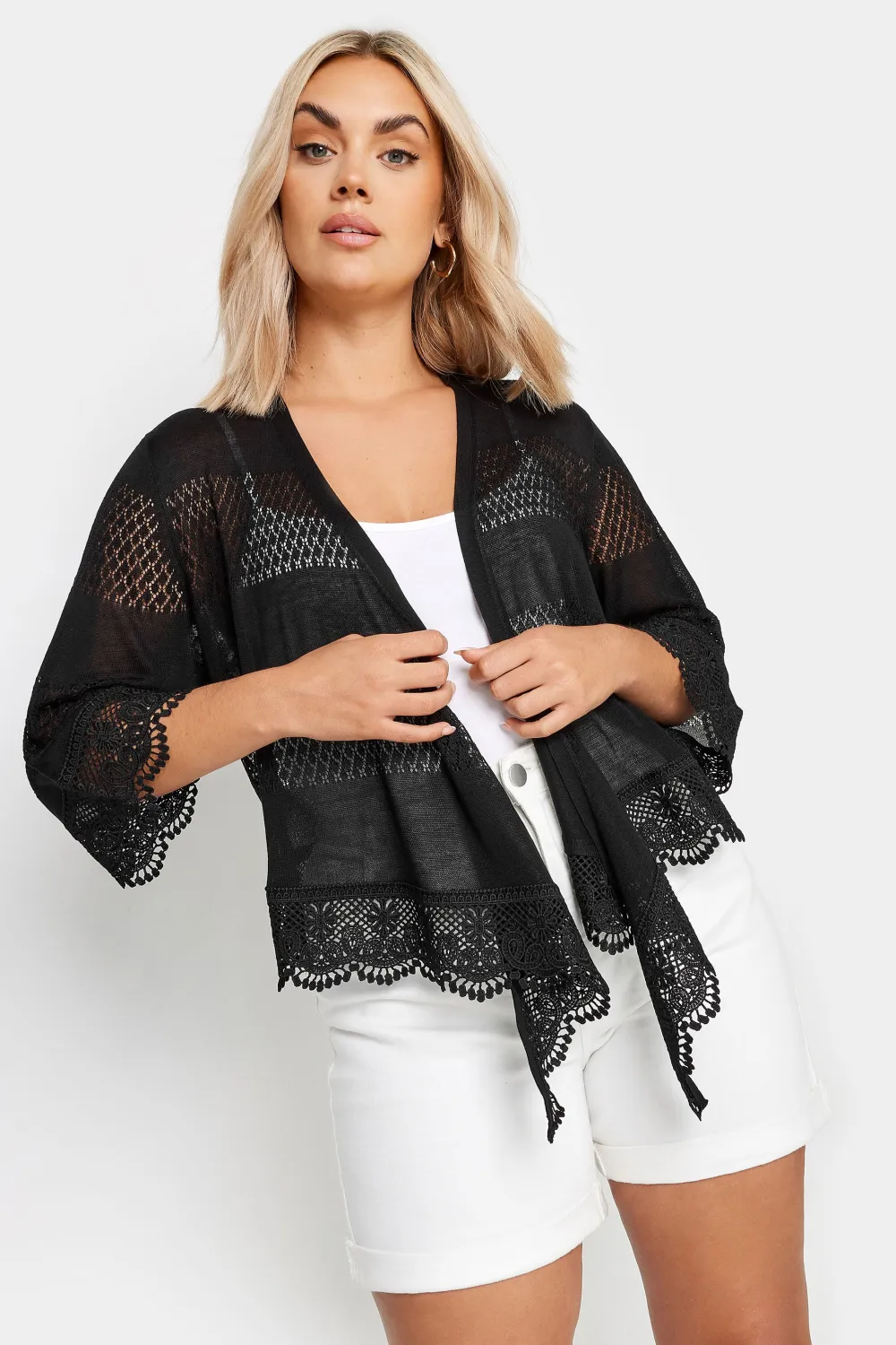 YOURS Curve Black Lace Waterfall Shrug