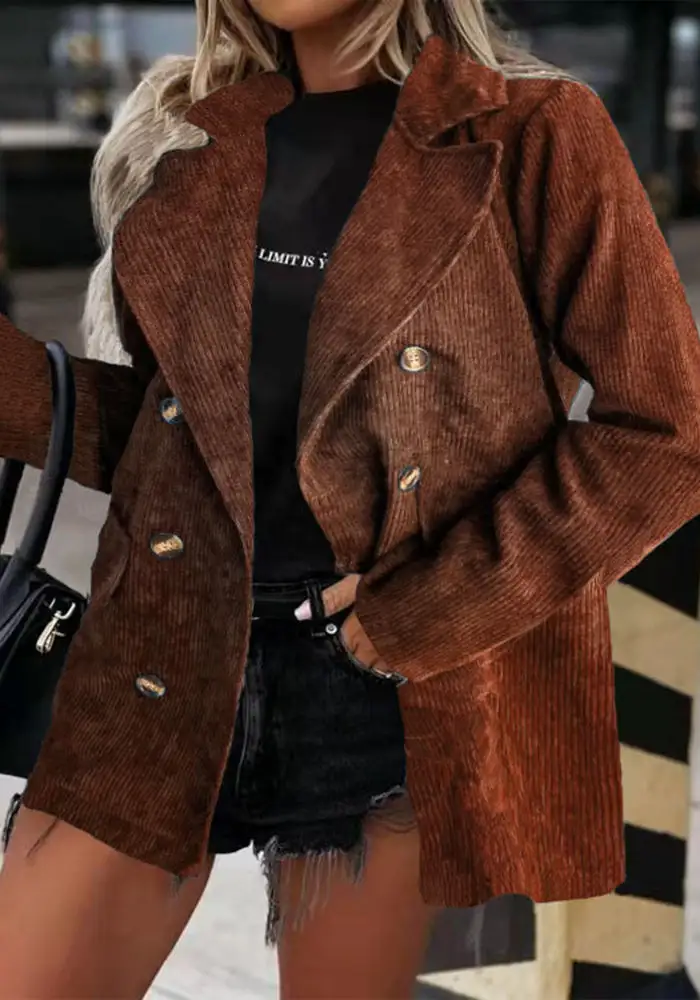 Solid Patchwork Turndown Collar Outerwear