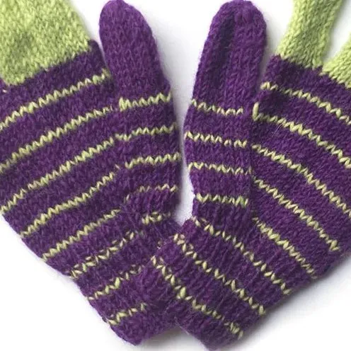 striped hand-knitted wool gloves