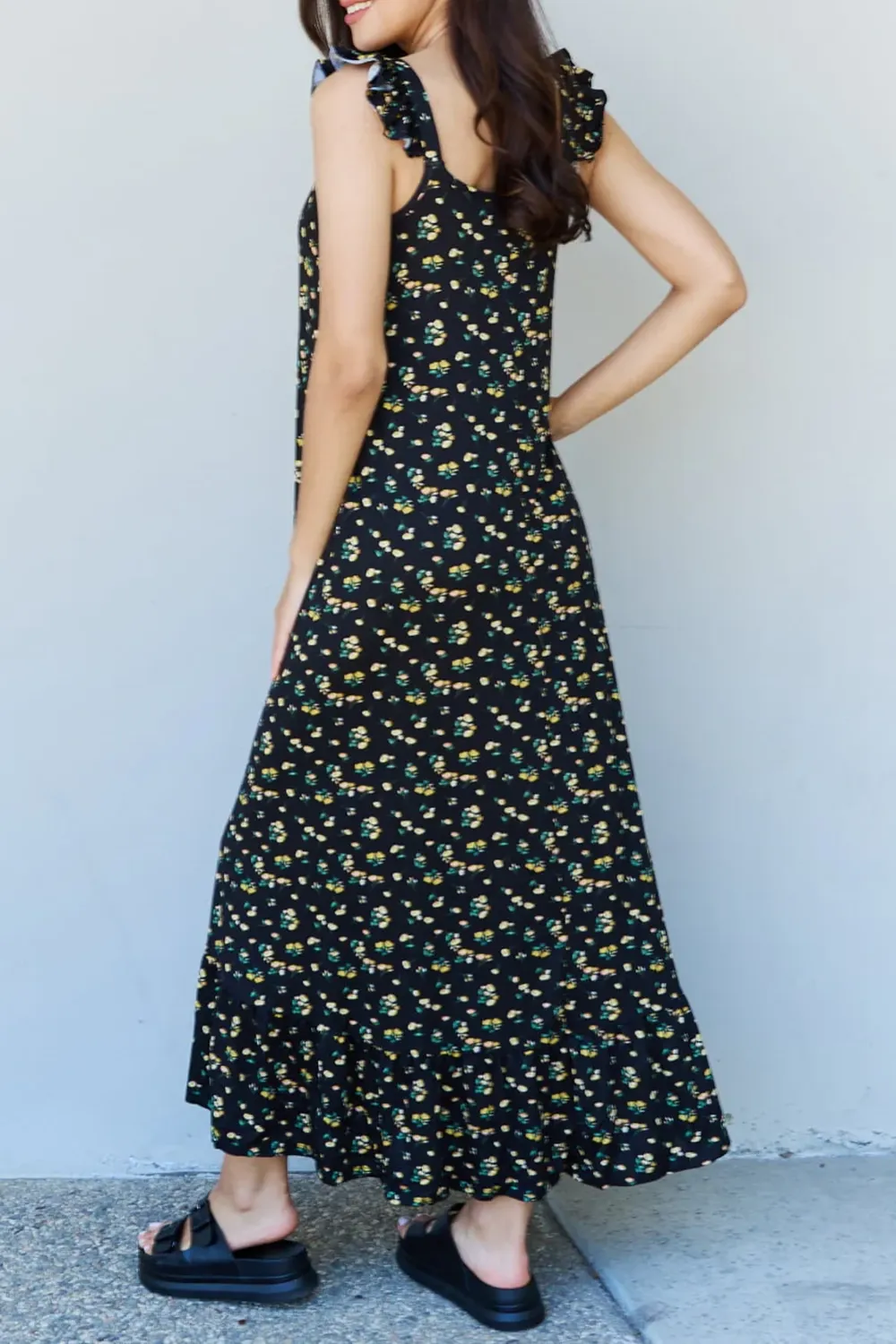 Elegant Black Temperament Floral Long Dress