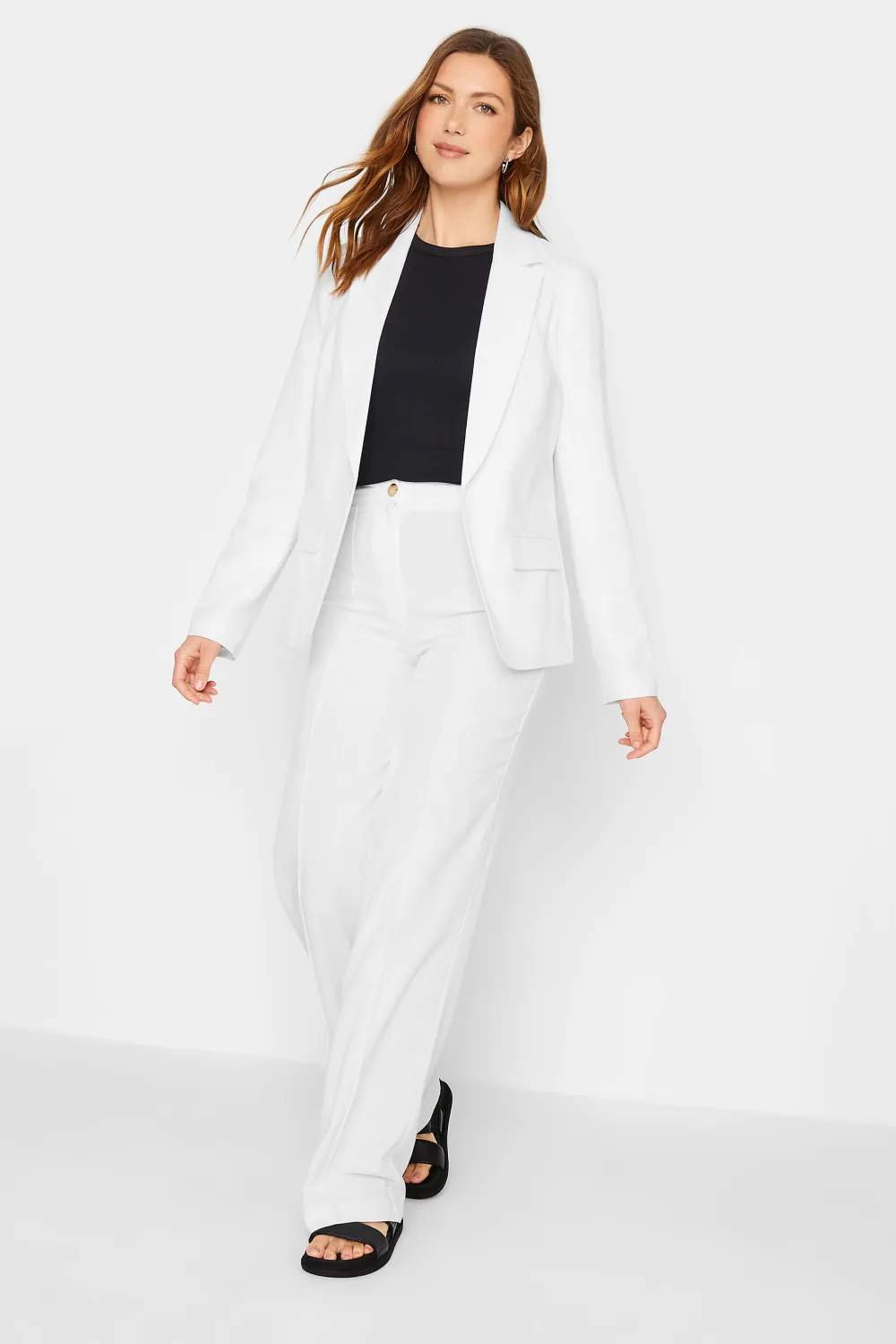 LTS Tall White Linen Blazer Jacket