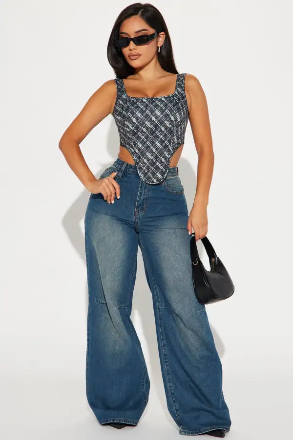 Metro Girl Plaid Corset Top - Black/combo