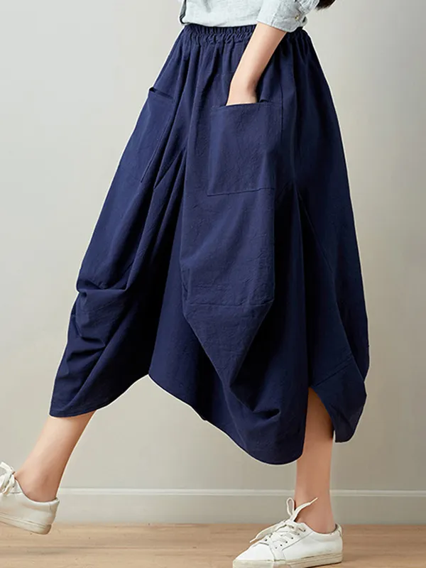 Artistic Retro Ramie Cotton 6 Colors Loose Irregular Elasticity Skirt