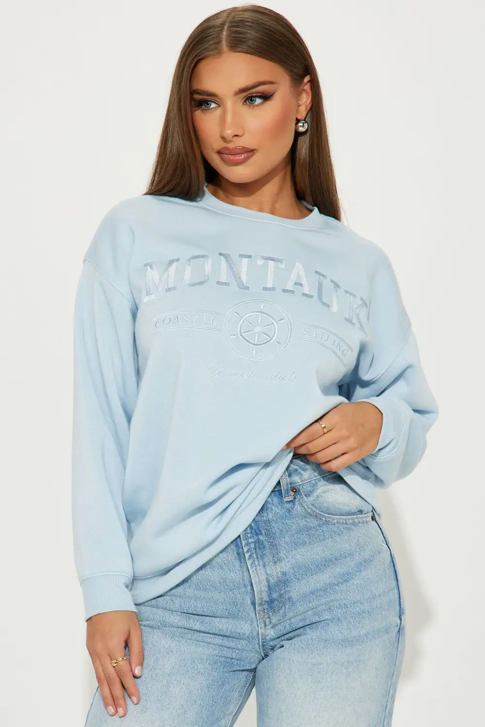 Weekend Vibes Embroidered Sweatshirt - Blue