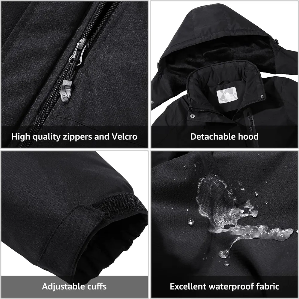 Women's Waterproof Mountain Ski Snow Jacket with Fleece Outdoor Windproof Raincoat Hooded for Fall and Winter