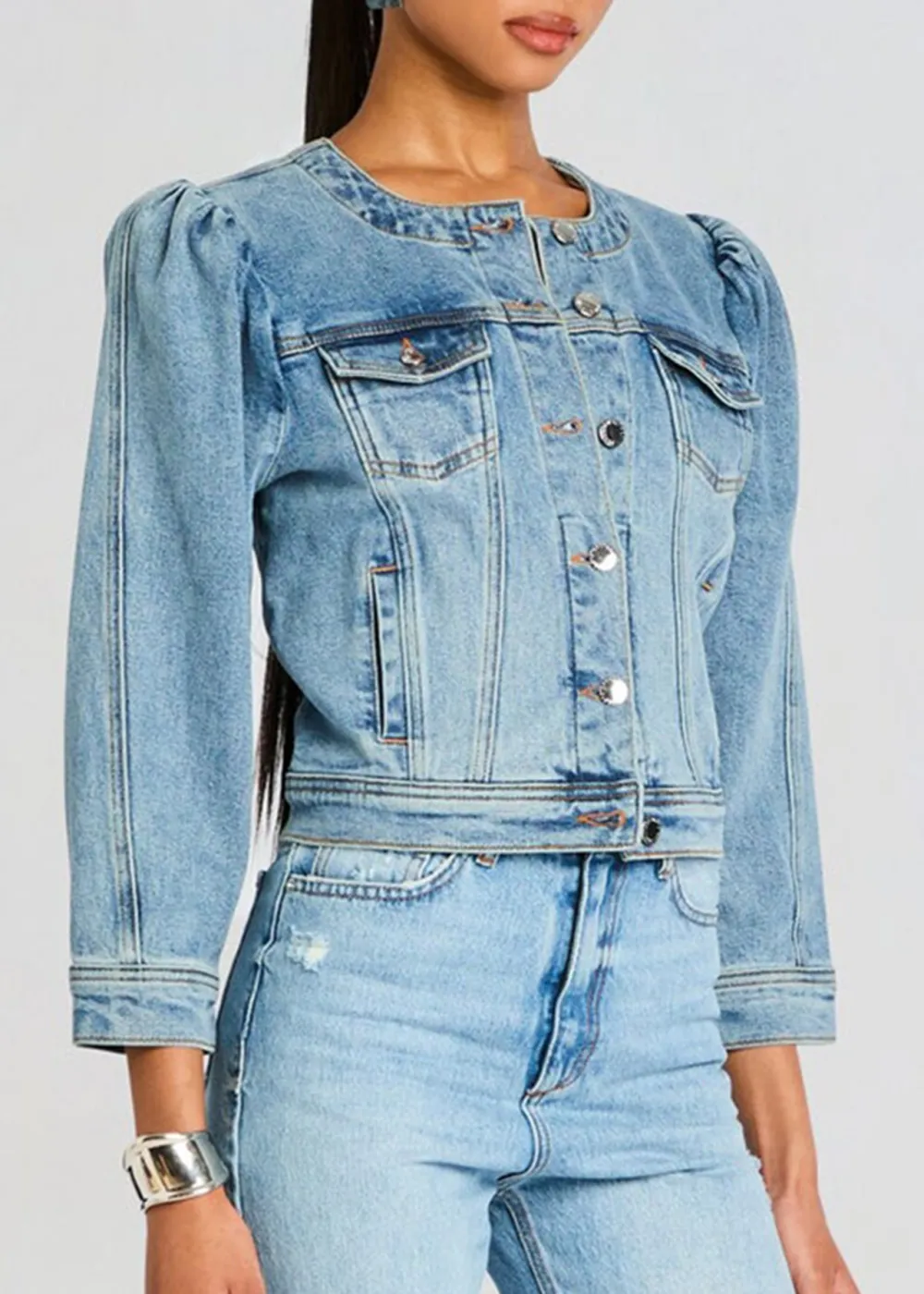 Bubble Sleeve Denim Jacket