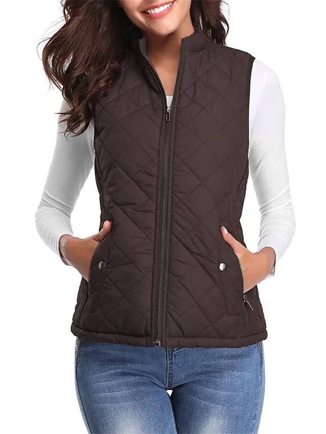 Women's Quilted Vest Crop Sleeveless Winter Coat Lightweight Puffer Gilet Warm Windproof Outerwear with Pockets Zip up Fall Street Casual Jacket Light Blue claret Sea Blue