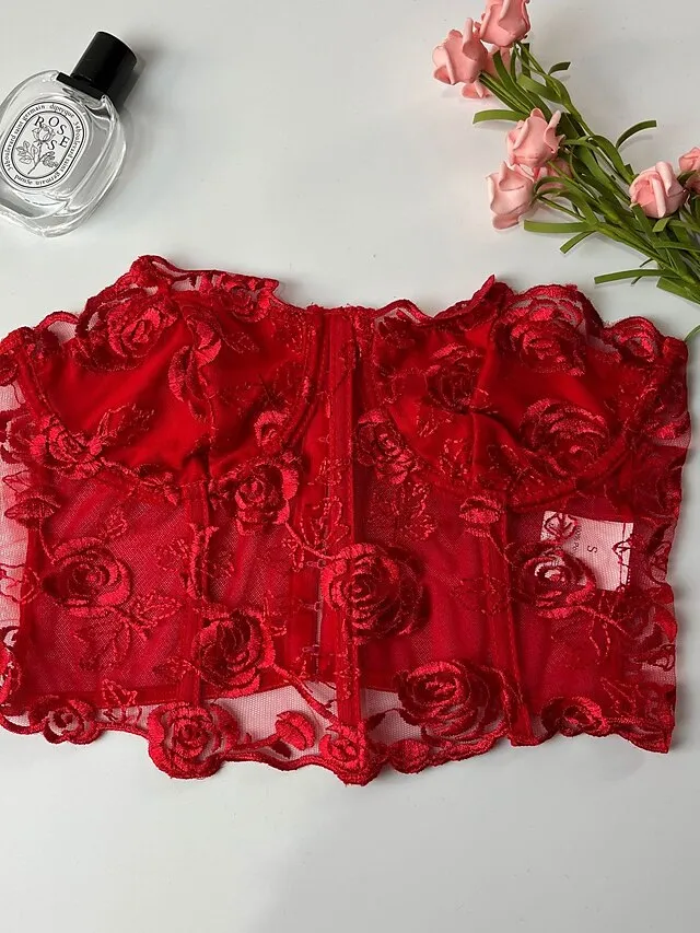 Corset Women's Corset Tops Prom Party & Evening Club Black White Red Sexy Underbust Corset Buckle Tummy Control Lace Summer Spring