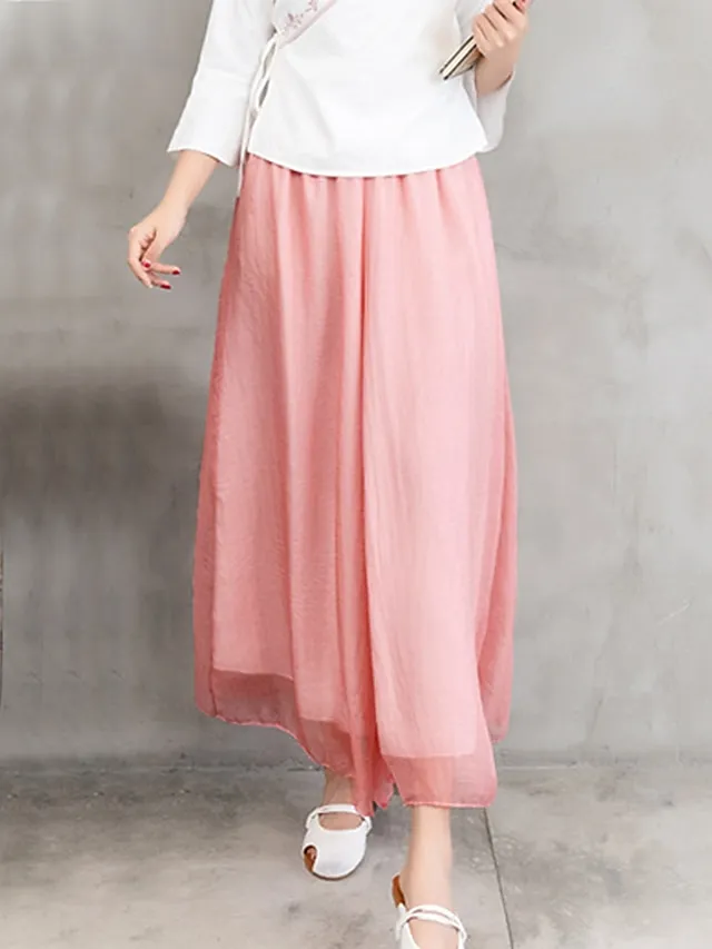 Women's Wide Leg Chinos Gauchos Pants Trousers Full Length Multi-Layer Wide Leg Baggy Micro-elastic Mid Waist Stylish Casual Daily Vacation Black White M L Summer Spring