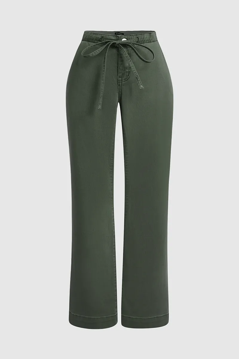 Drawstring Low Waist Wide Leg Jeans