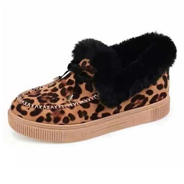 Women's Boots Snow Boots Suede Shoes Outdoor Office Daily Fleece Lined Booties Ankle Boots Winter Bowknot Flat Heel Round Toe Casual Sweet Walking Suede Loafer Leopard Solid Colored claret Leopard