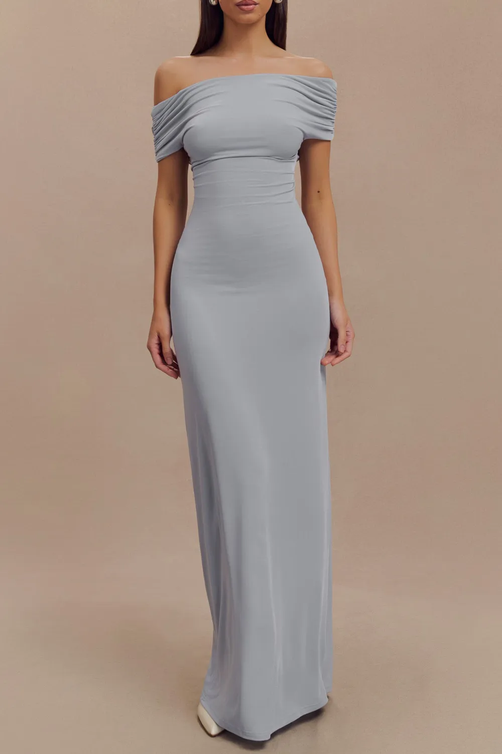 Casual Off Shoulder Slinky Maxi Dress