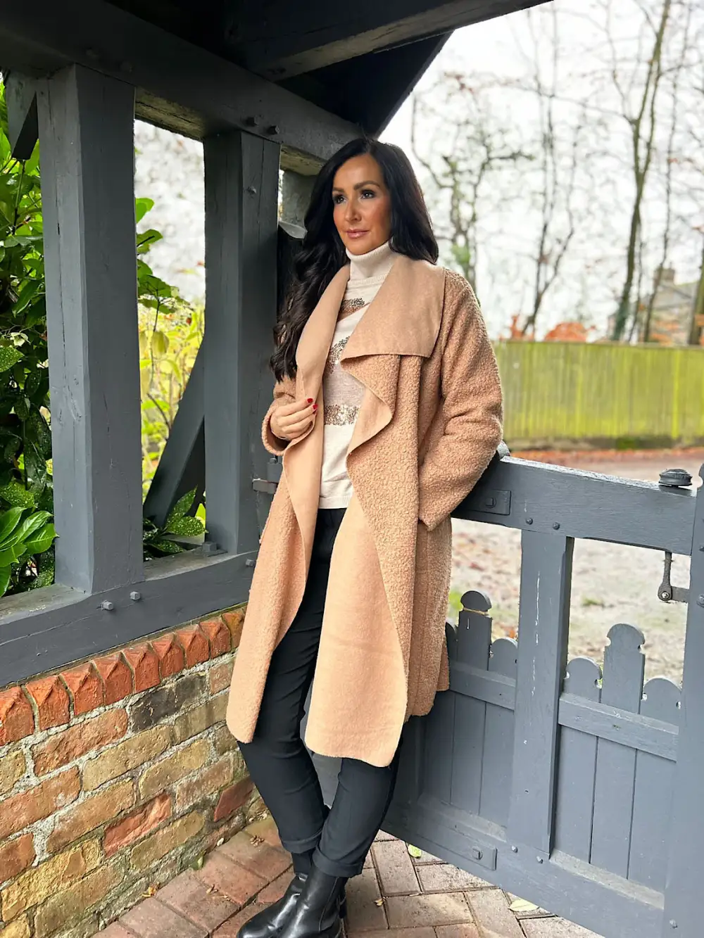 Camel Waterfall Boucle Coat Esther