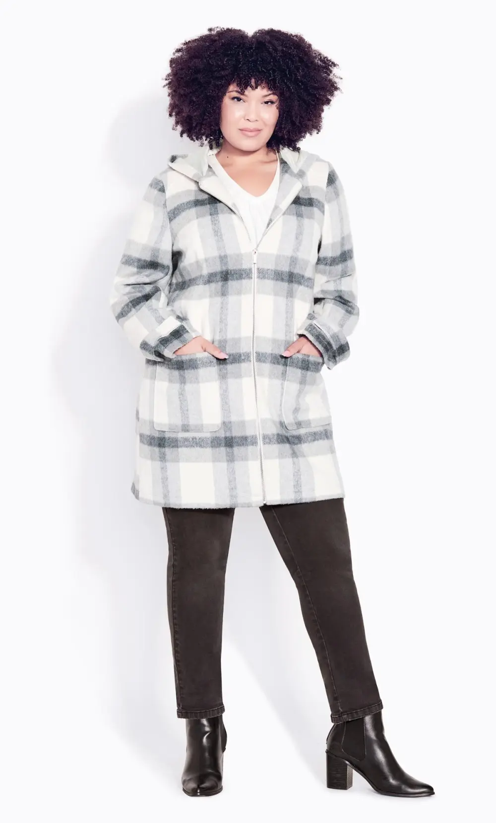 Evans Grey Check Hooded Jacket