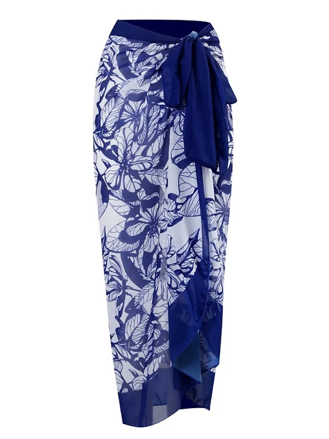 Women's Swimwear One Piece Monokini Normal Swimsuit Tummy Control Open Back Printing Flower Navy Blue Blue Strap Bathing Suits Sexy Vacation Fashion