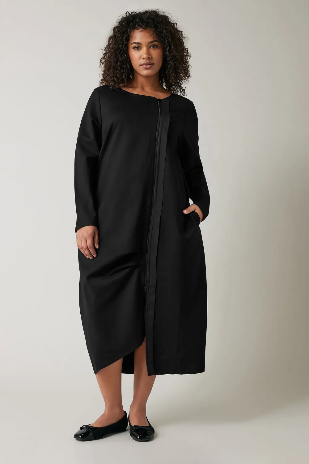 Evans Black Zip Detail Long Sleeve Dress