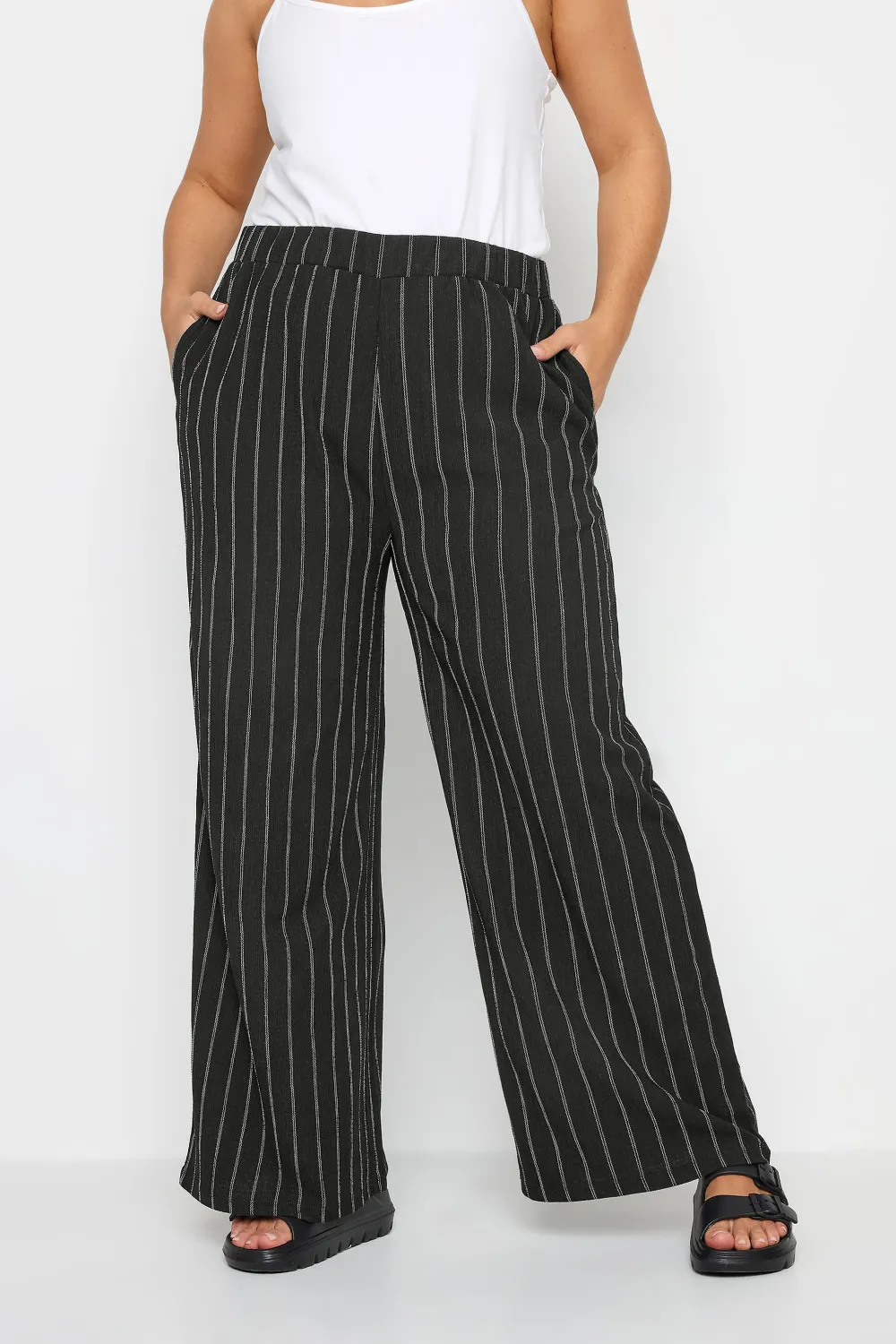 YOURS Curve Black Textured Wide Leg Trousers