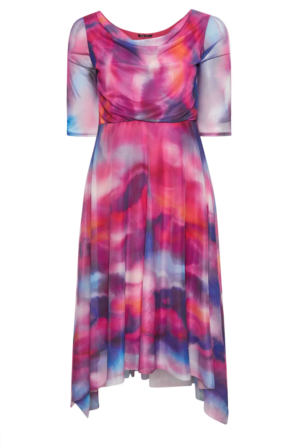 YOURS LONDON Curve Pink Cowl Neck Mesh Midi Dress