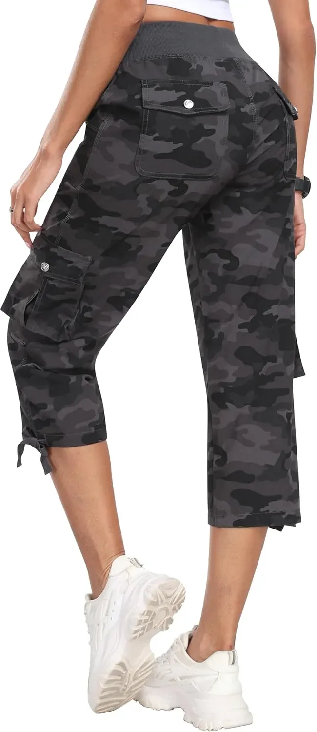 MoFiz Womens Capris with Pockets Loose Fit Casual Capri Pants Dressy Lightweight Ladies Baggy Cargo Pants for Hiking