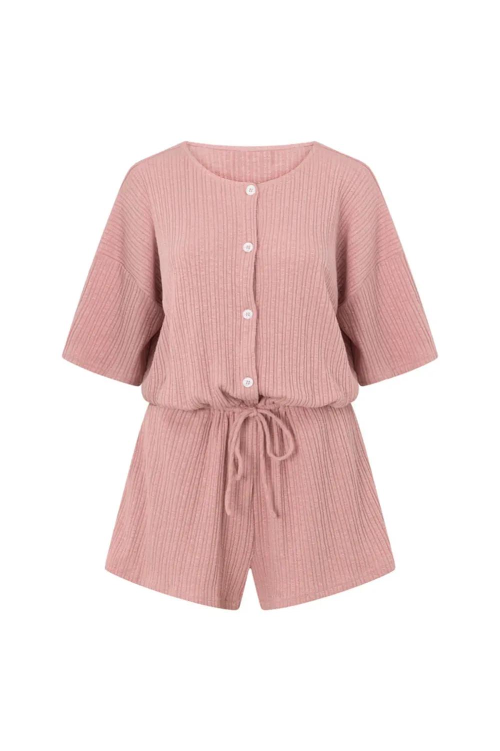Short Sleeve Pin Stripe Drawstring Romper