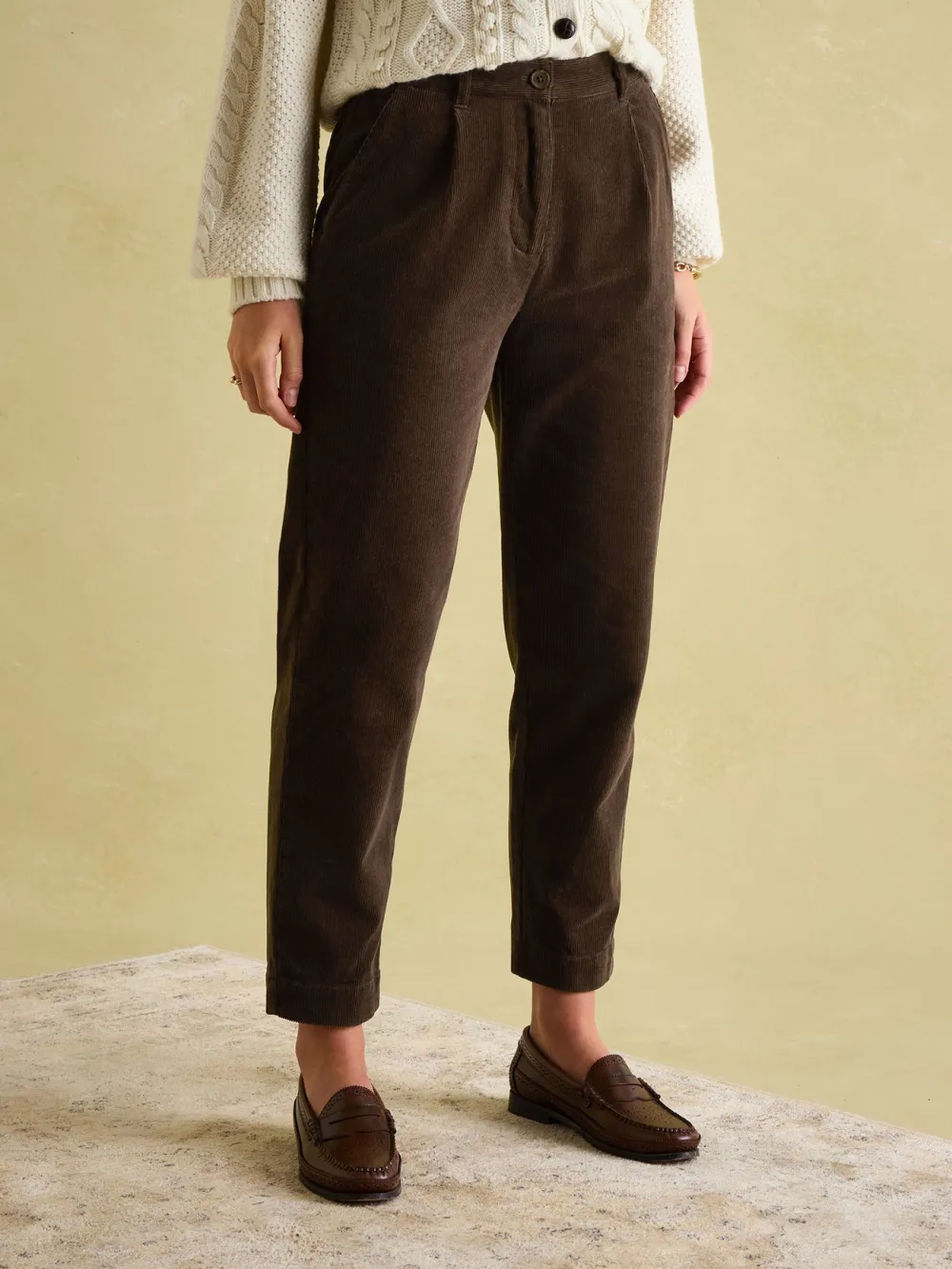 Dark Brown Corduroy Tapered Trousers