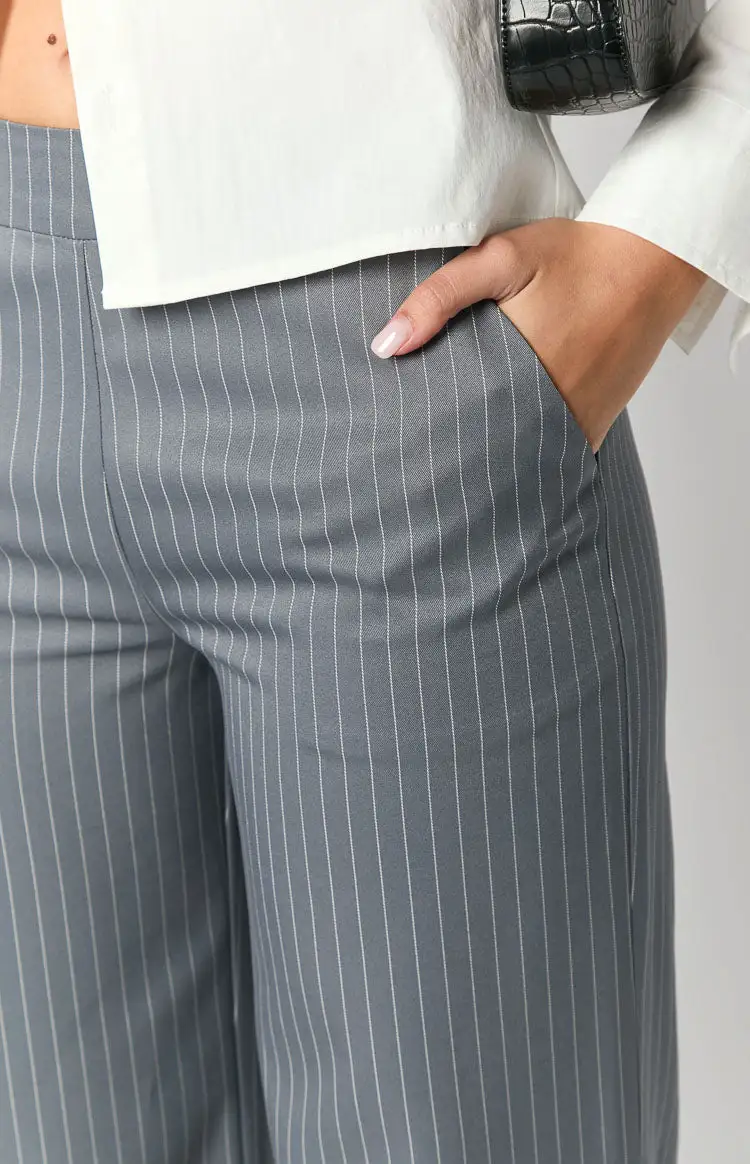 Gray Pinstripe Wide Leg Pants