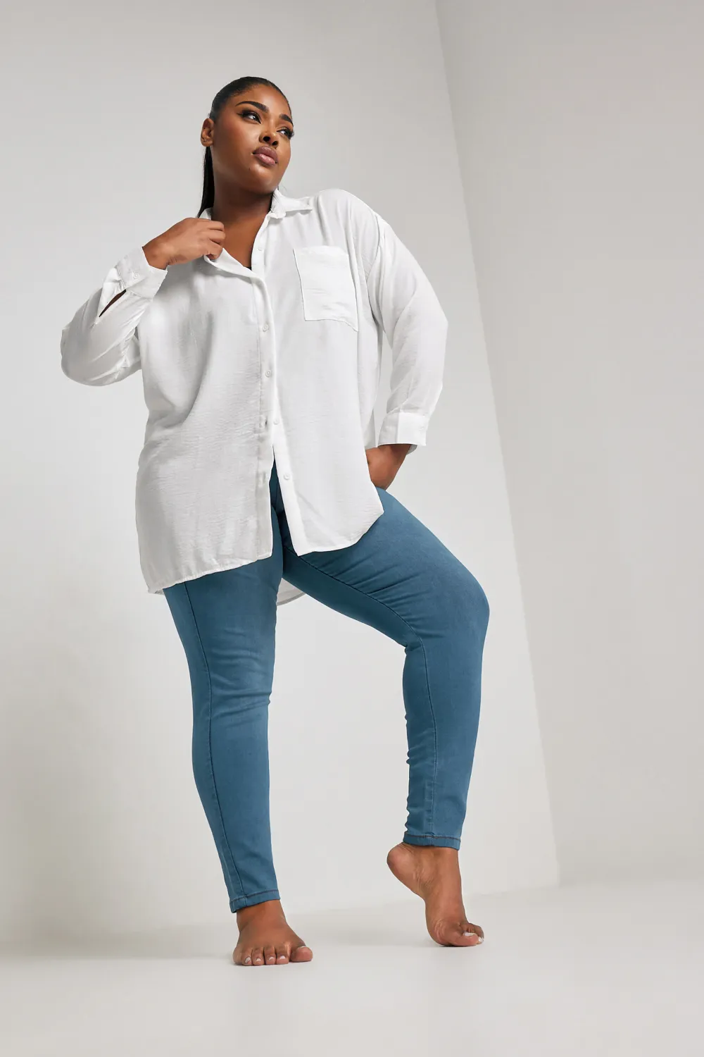 YOURS FOR GOOD Curve Indigo Blue Pull On Bum Shaper Stretch LOLA Jeggings