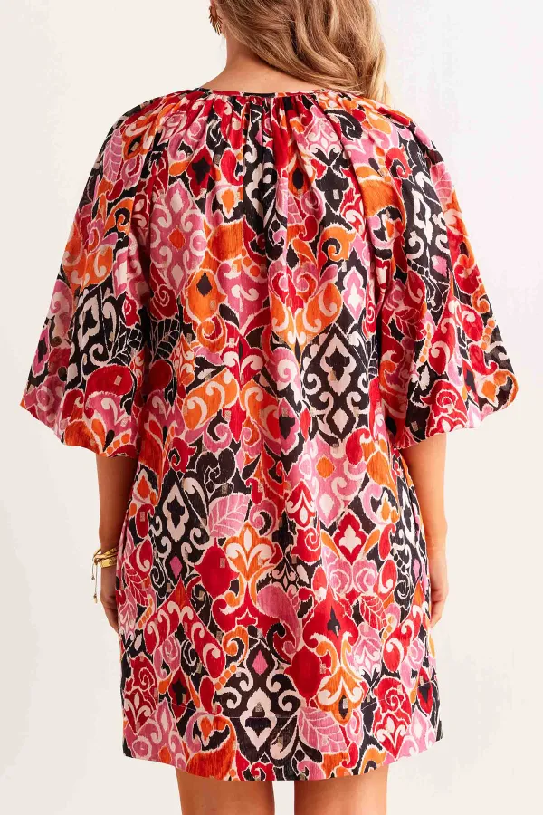 Multicolored Abstract Print Short Sleeve Dress
