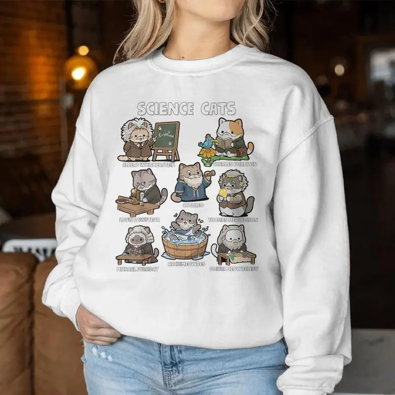 Science Cats Scientist Pun Cat Lover Math Teacher Women Sweatshirt