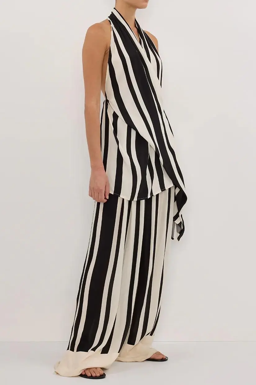 BLACK STRIPE HALTER TOP