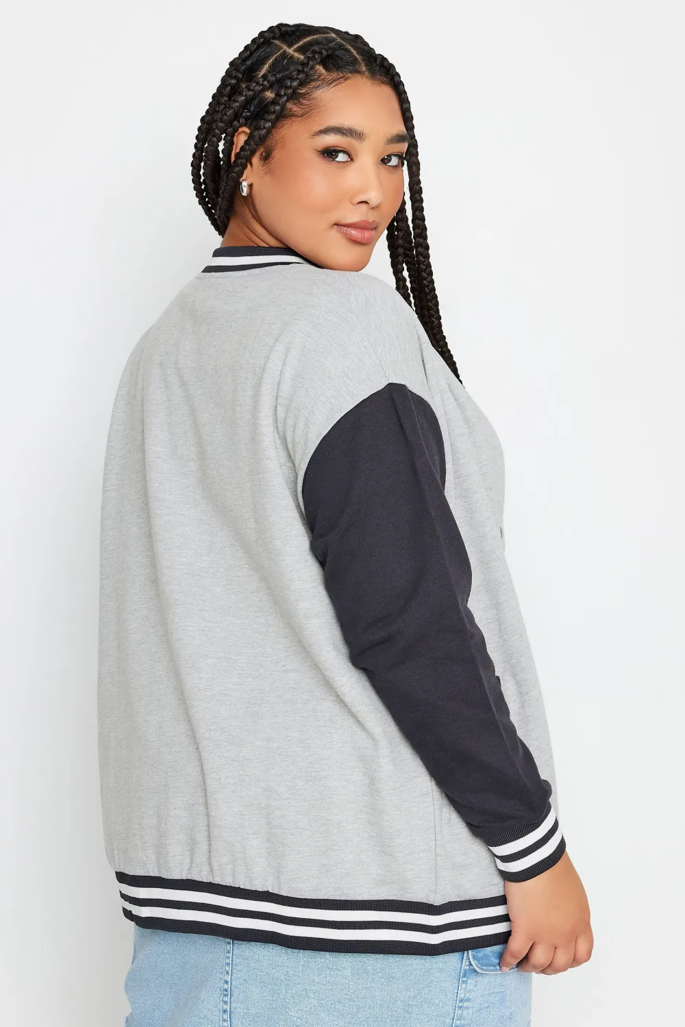 YOURS Curve Grey & Navy Blue Bomber Jacket