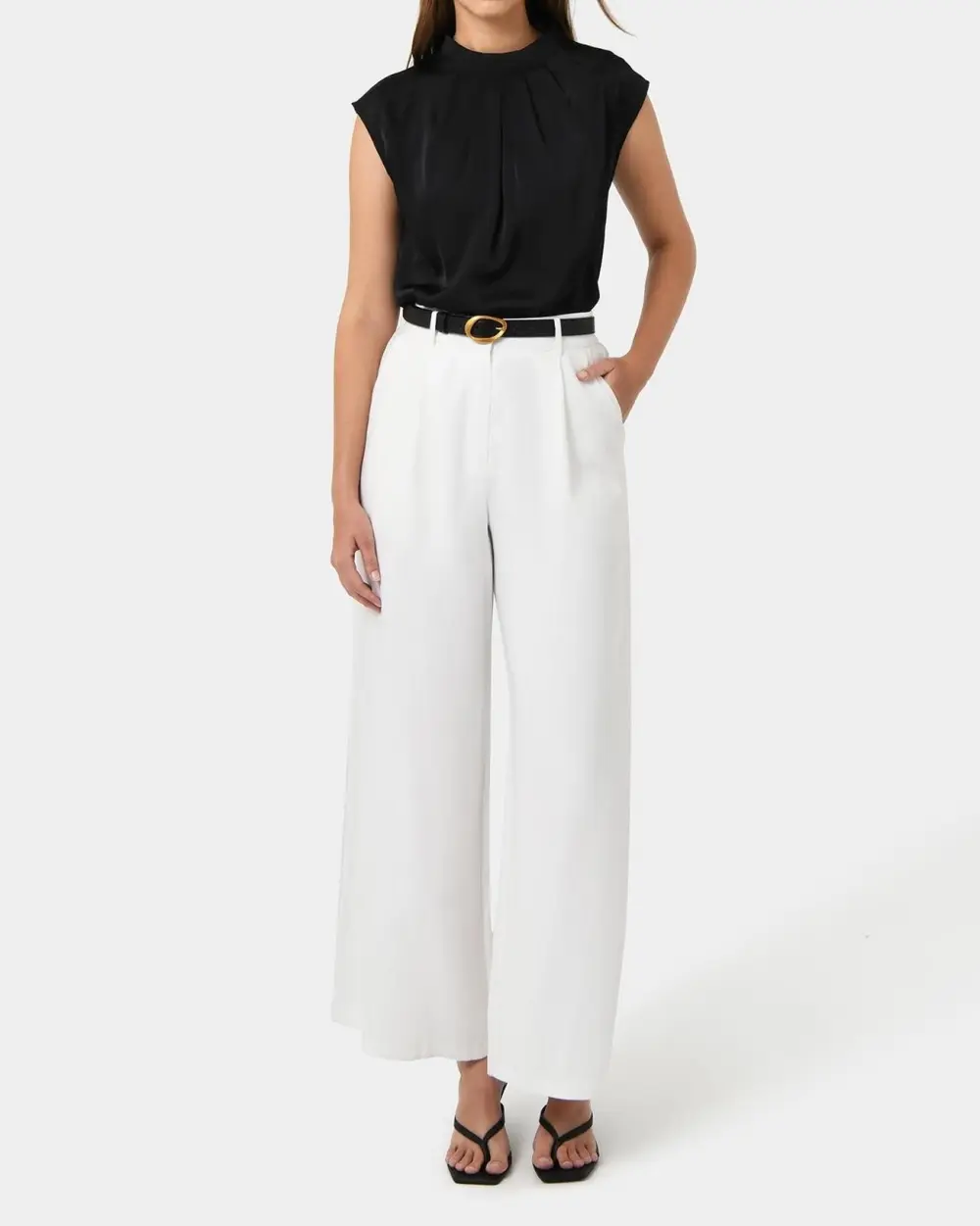 Crew Neck Pleated Satin Top