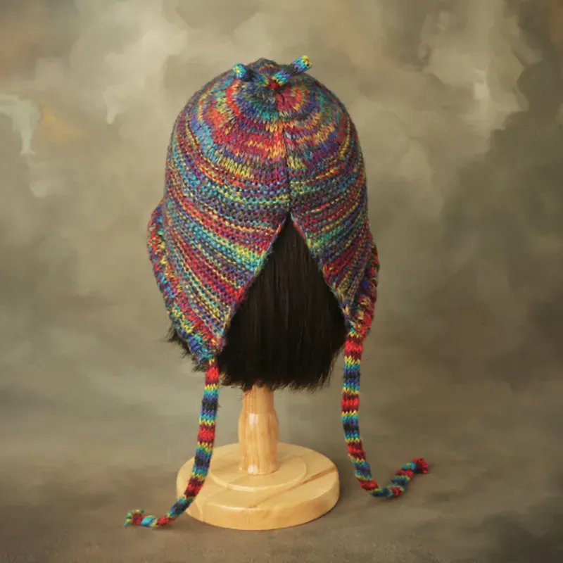 Retro Rainbow Ethnic Style Ear Protection Warm Knitted Hat