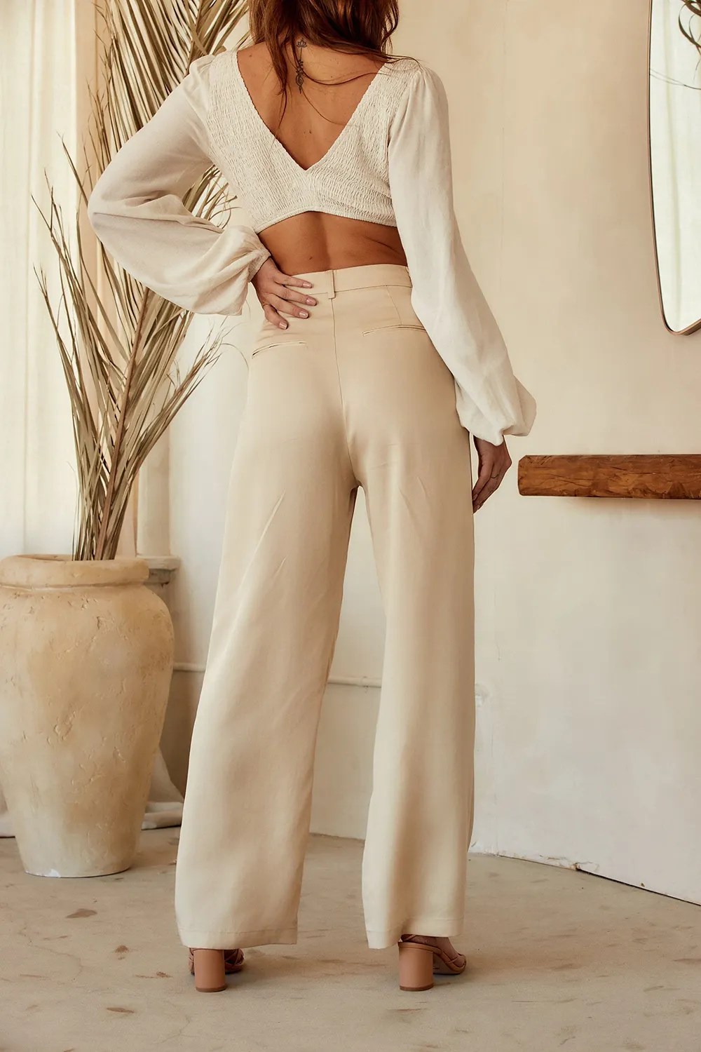 Cream Wide Leg Trousers