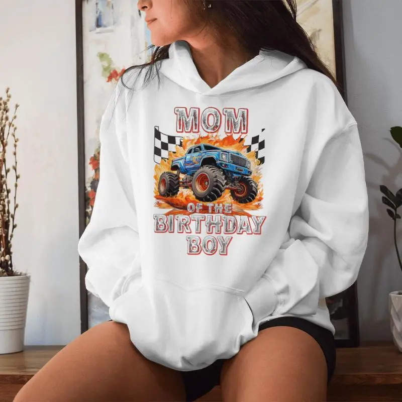 Mom Of The Birthday Boy Monster Truck Birthday Women Hoodie
