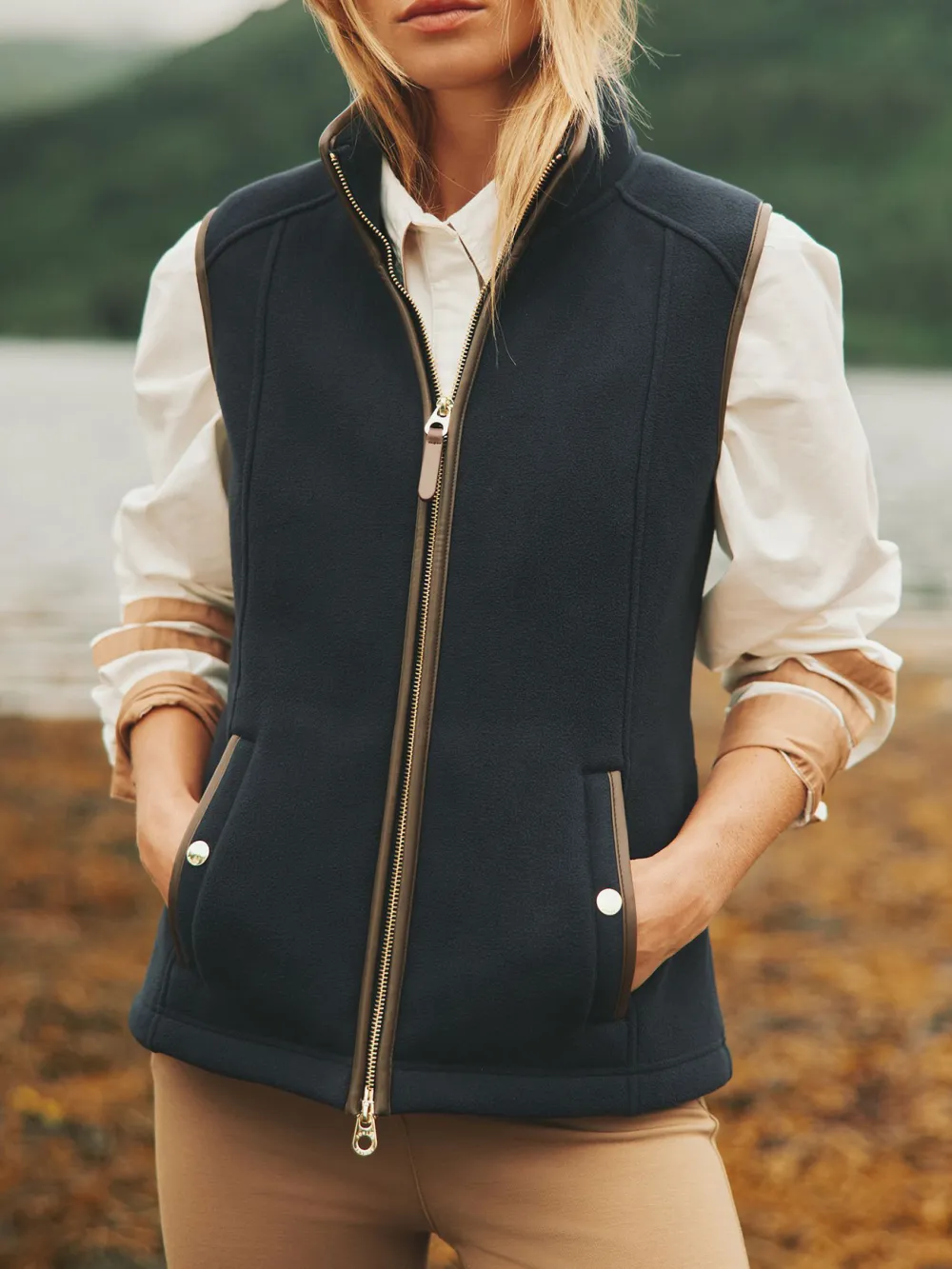 Navy Slight Stretch Fleece Gilet