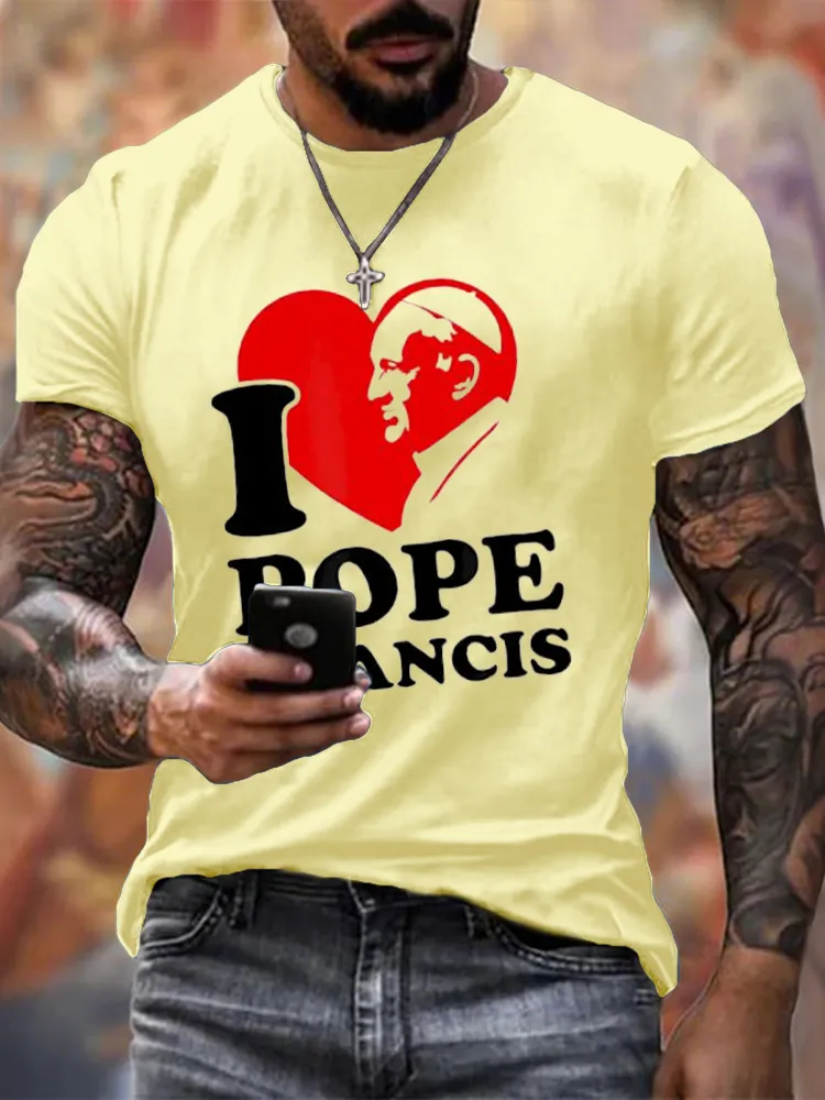 Men's I Love PF Print Short Sleeve Round Neck Cotton T-Shirt