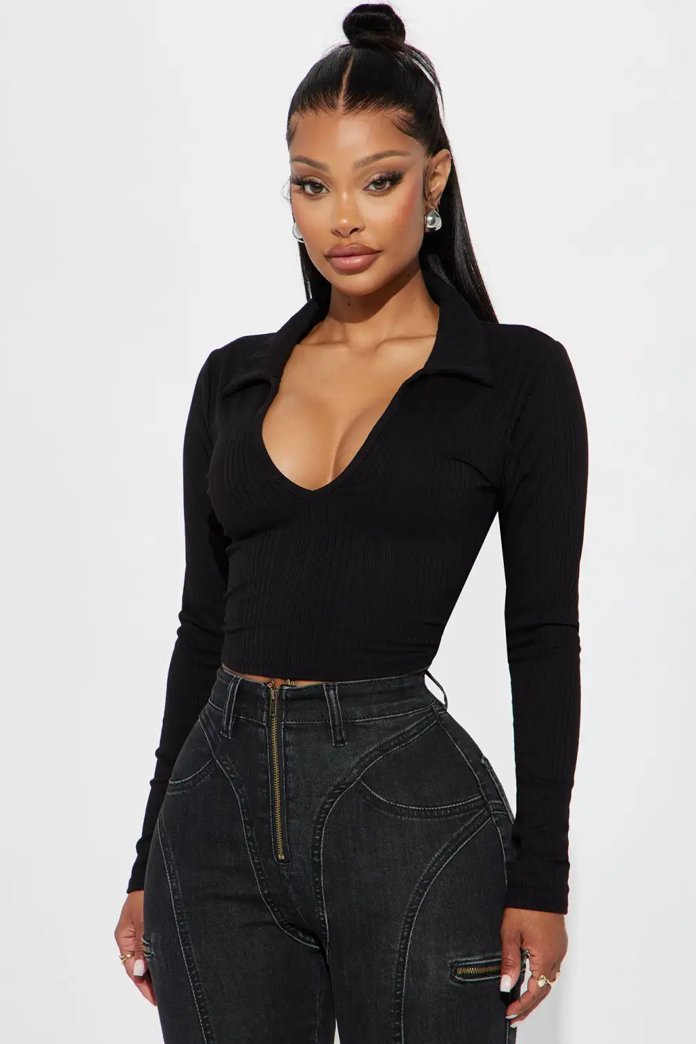 Amina Collared Top - Black