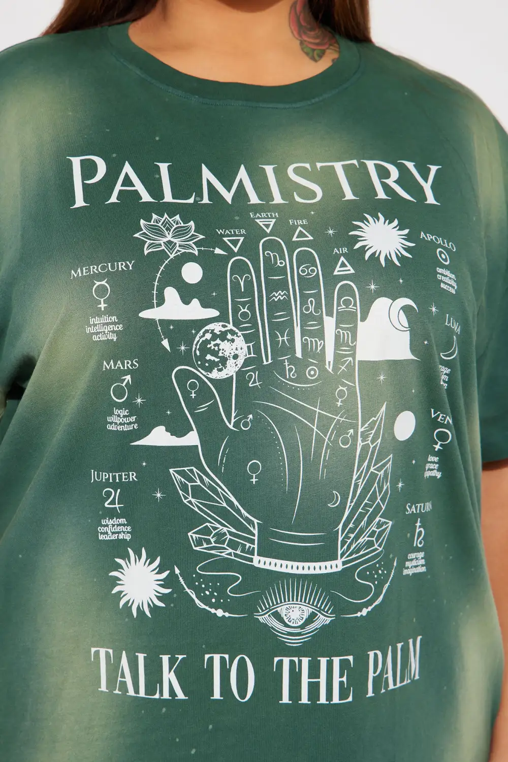 Palmistry Washed Graphic Tshirt - Green