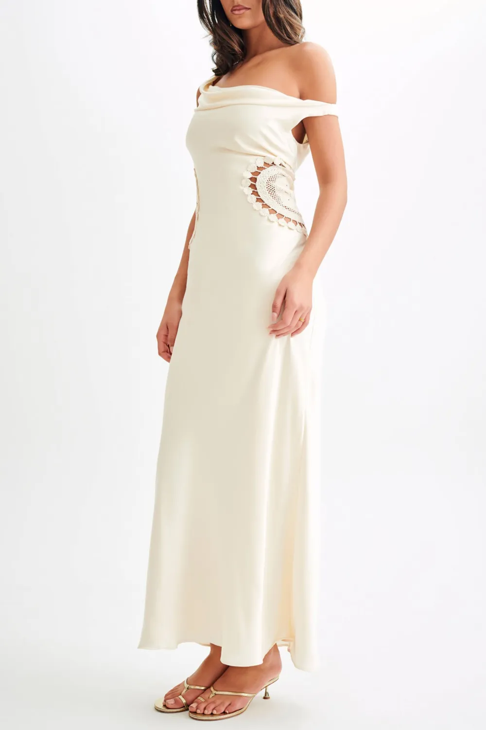 Satin Maxi Dress With Crochet