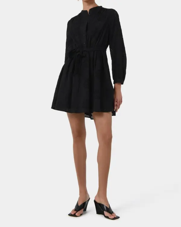 Cotton Tie Dress -Black