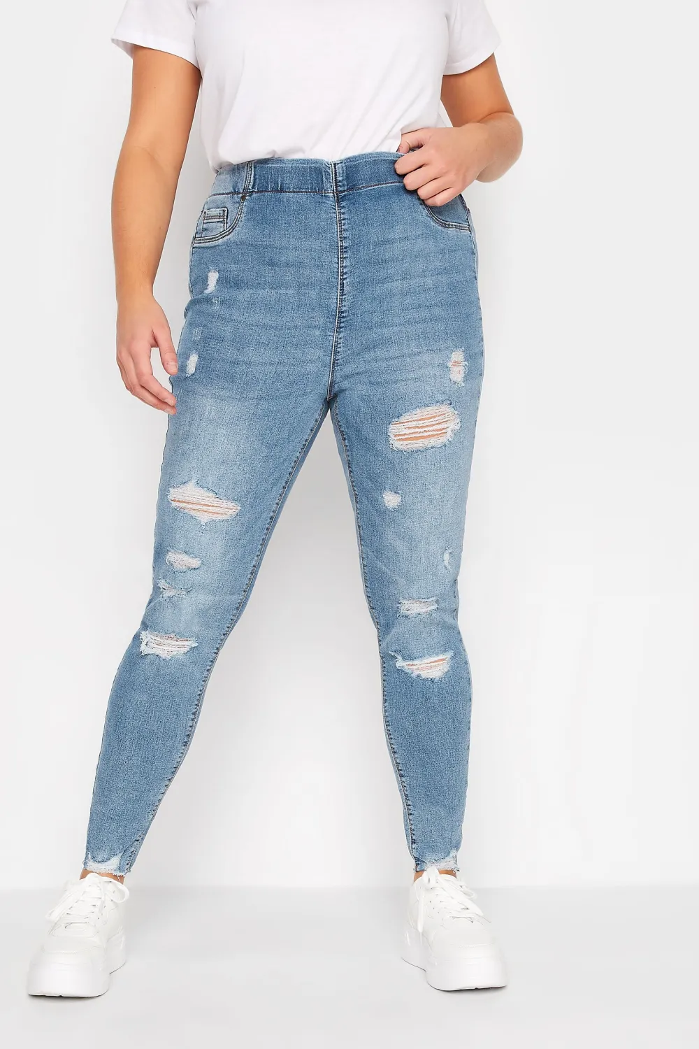 YOURS FOR GOOD Curve Mid Blue Extreme Ripped Stretch JENNY Jeggings