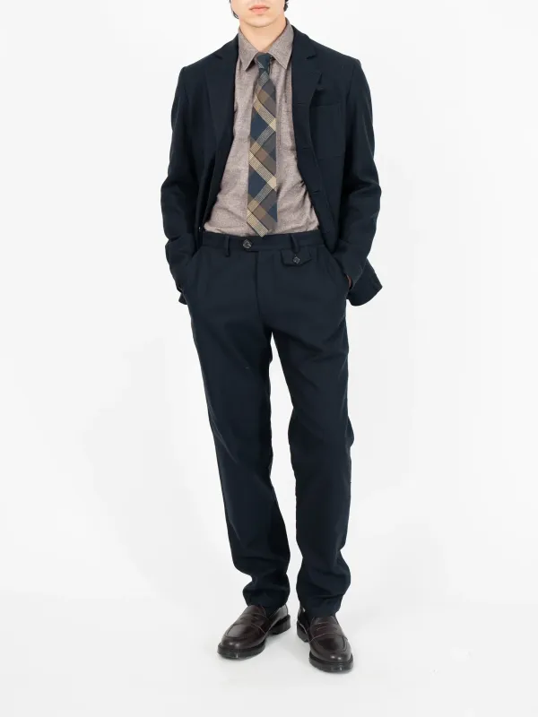 Navy Casual Style Lapel Midweight Cotton Blazer