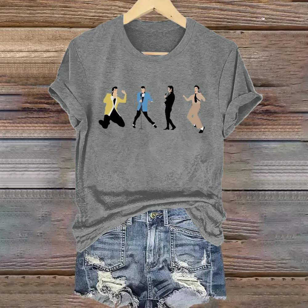 Women's The King Print Short Sleeve Round Neck Cotton T-Shirt