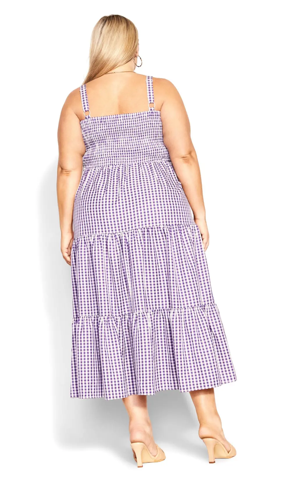 Evans Light Purple Gingham Shirred Maxi Dress